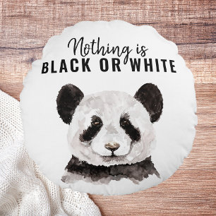 Modern Funny Panda Black And White With Quote Round Cushion