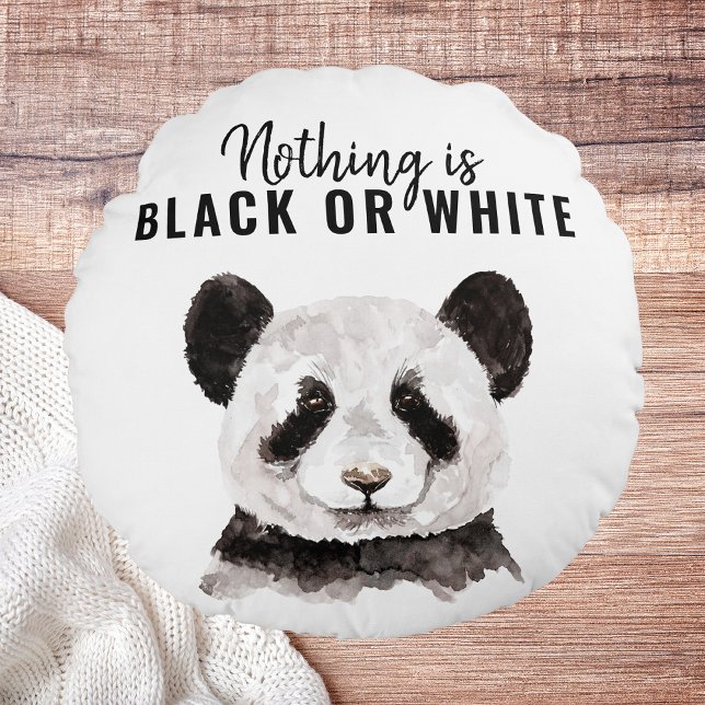 Modern Funny Panda Black And White With Quote Round Cushion (Creator Uploaded)