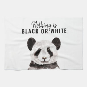 Modern Funny Panda Black And White With Quote Tea Towel