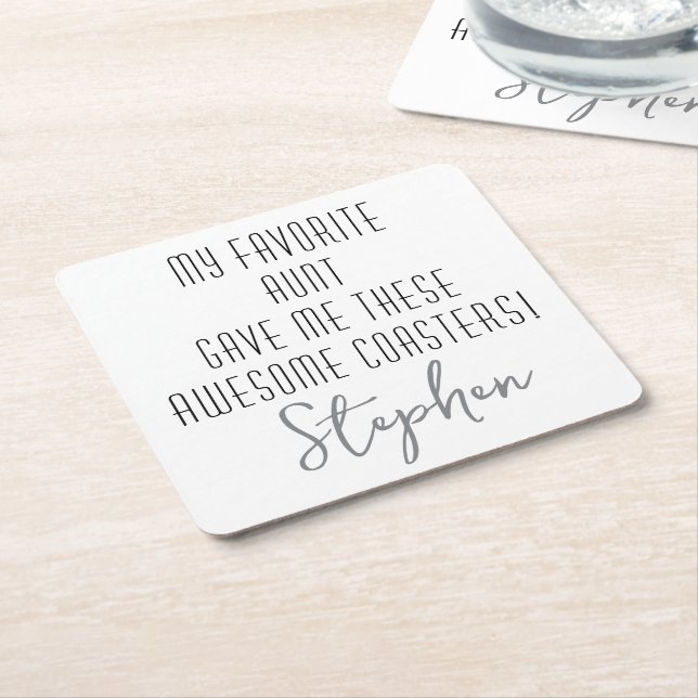 Modern Funny Personalised to Nephew from Aunt Square Paper Coaster (Angled)
