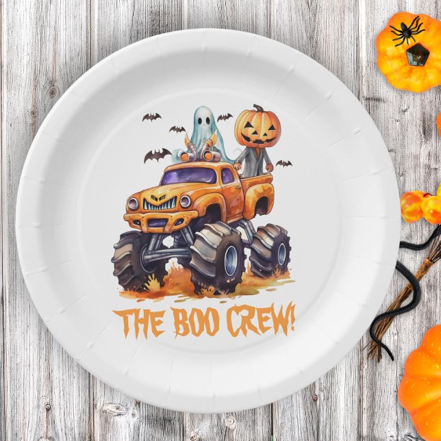 Modern Funny Pumpkin Monster Truck Cute Halloween Paper Plate (Creator Uploaded)