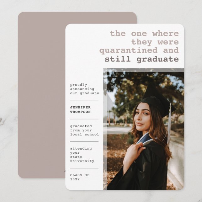 Modern Funny Quarantined Covid Photo Graduation Announcement (Front/Back)