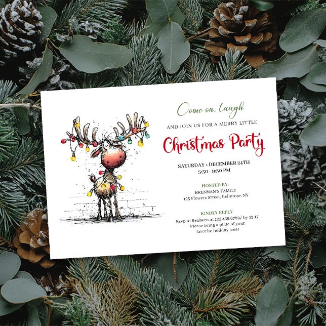 Modern funny reindeer Christmas party invitation (Modern funny reindeer Christmas party invitation

)