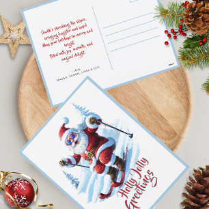 Modern Funny Santa Claus Ski Christmas Holiday Postcard