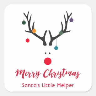 Modern funny Santas helper reindeer on white Square Sticker