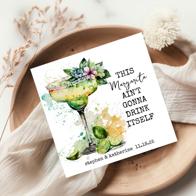 Modern Funny Watercolor Margarita Personalised Napkin (Creator Uploaded)