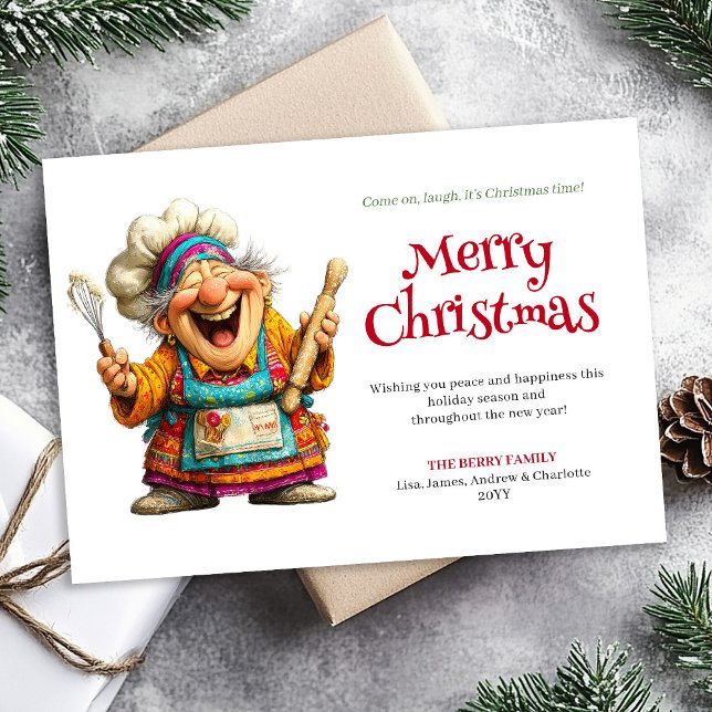 Modern Funny Woman Crazy Christmas Comic Style   Holiday Card (Modern Funny Woman Crazy Christmas Comic Style Greeting Card

)