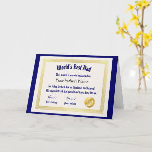 Modern Funny World's Best Dad Certificate  Card