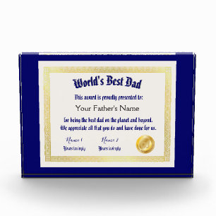 Modern Funny World's Best Dad Certificate  Photo Block