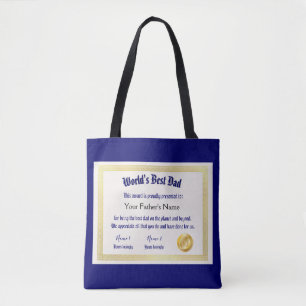 Modern Funny World's Best Dad Certificate  Tote Bag
