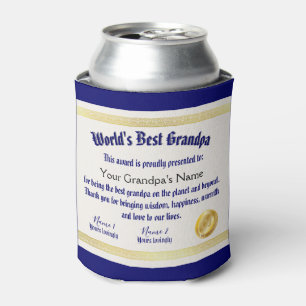 Modern Funny World's Best Grandpa Certificate Can Cooler
