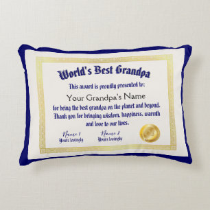 Modern Funny World's Best Grandpa Certificate Decorative Cushion