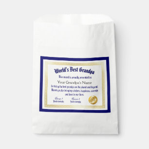 Modern Funny World's Best Grandpa Certificate Favour Bag