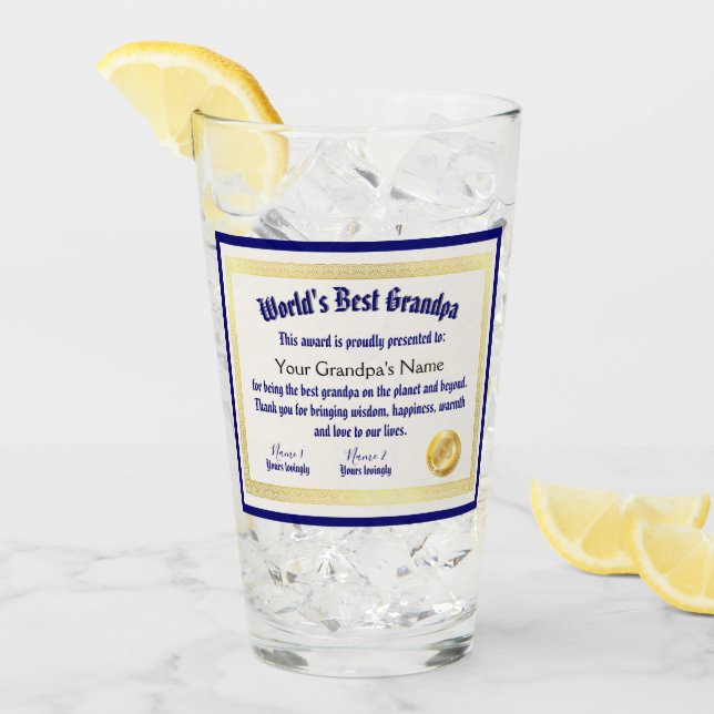 Modern Funny World's Best Grandpa Certificate Glass (Front Ice)