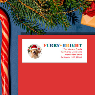 Modern Furry & Bright Multi-Coloured Text Photo Return Address Label