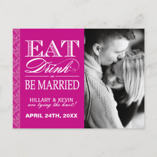 Modern Fuschia Damask Save the Date Announcement Postcard