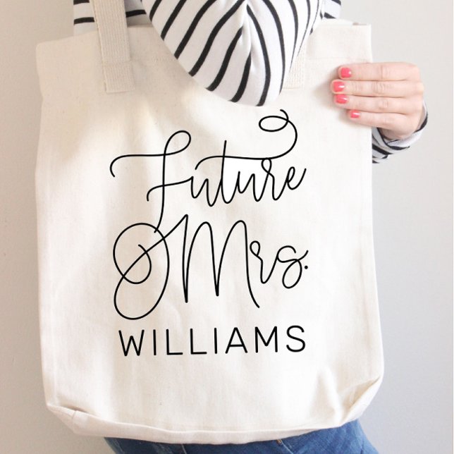 Modern Future Mrs Calligraphy Monogram Tote Bag (Creator Uploaded)