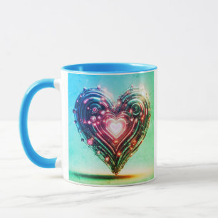 Modern Futuristic Glowing Green and Pink Heart  Mug