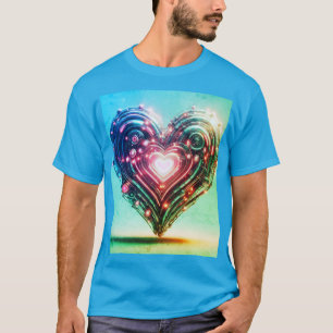 Modern Futuristic Glowing Green and Pink Heart T-Shirt