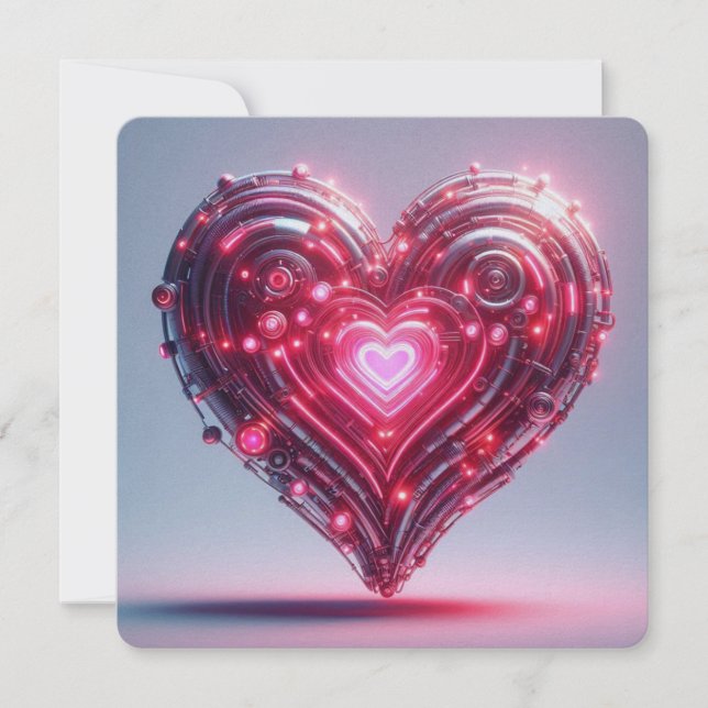 Modern Futuristic Glowing Pink Heart  Card (Front)