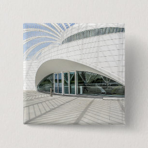 Modern futuristic white building 15 cm square badge