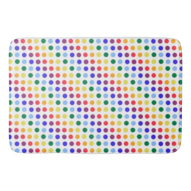 Modern Fuzzy Rainbow Polka-Dots Pattern Bath Mat (Front)
