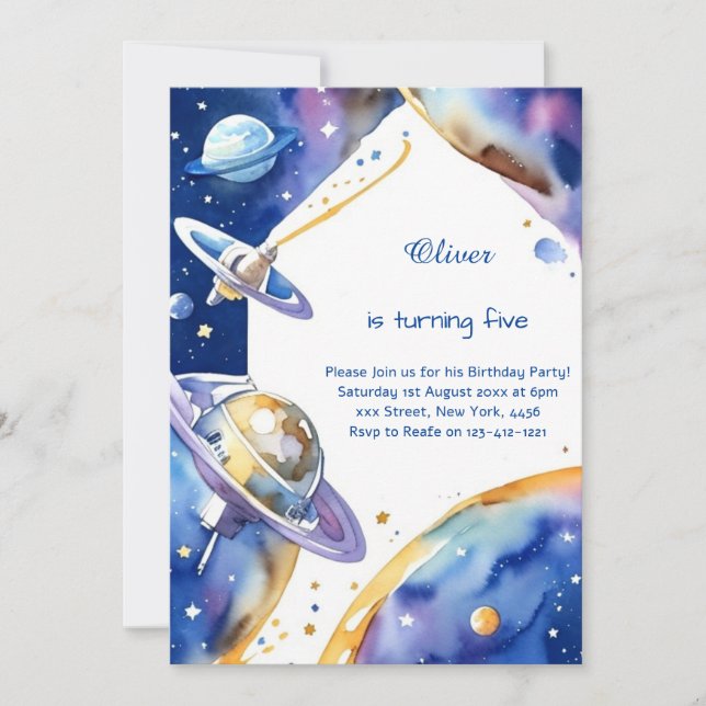  Modern Galaxy Astro Adventure Birthday Invitation (Front)