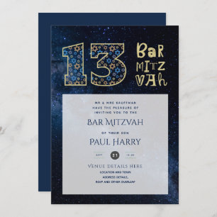 Modern Galaxy Blue BAR MITZVAH Invitations
