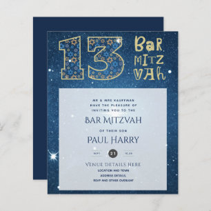 Modern Galaxy Blue BAR MITZVAH Invitations