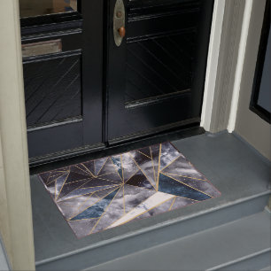 Modern Galaxy Nebula Geometric Gold Triangles Doormat
