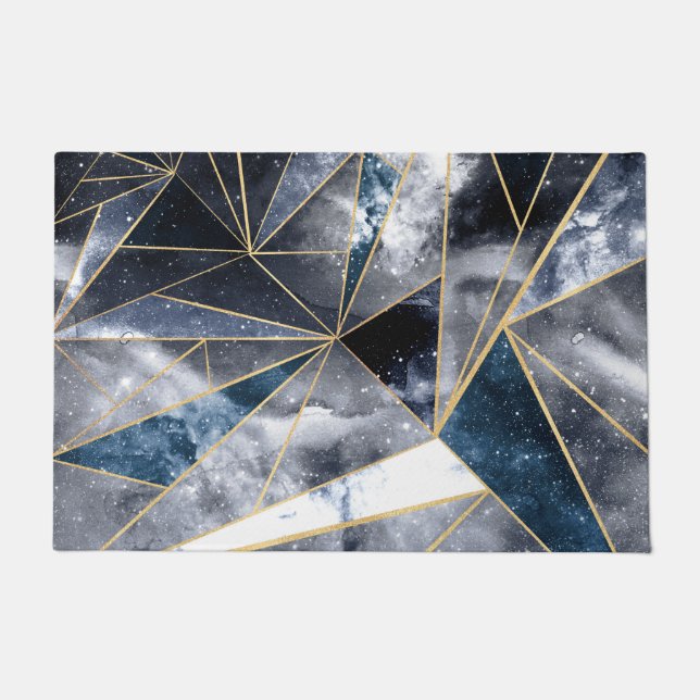 Modern Galaxy Nebula Geometric Gold Triangles Doormat (Front)
