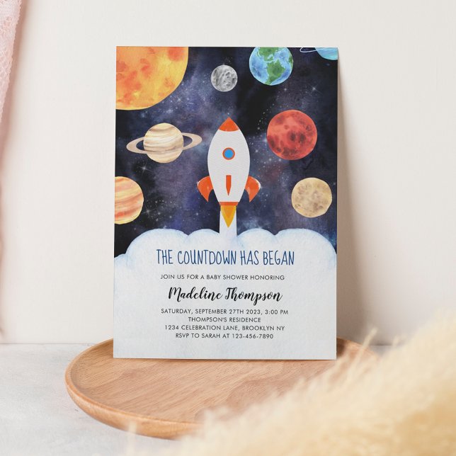 Modern Galaxy Planets Space Rocket Baby Shower Invitation (Creator Uploaded)