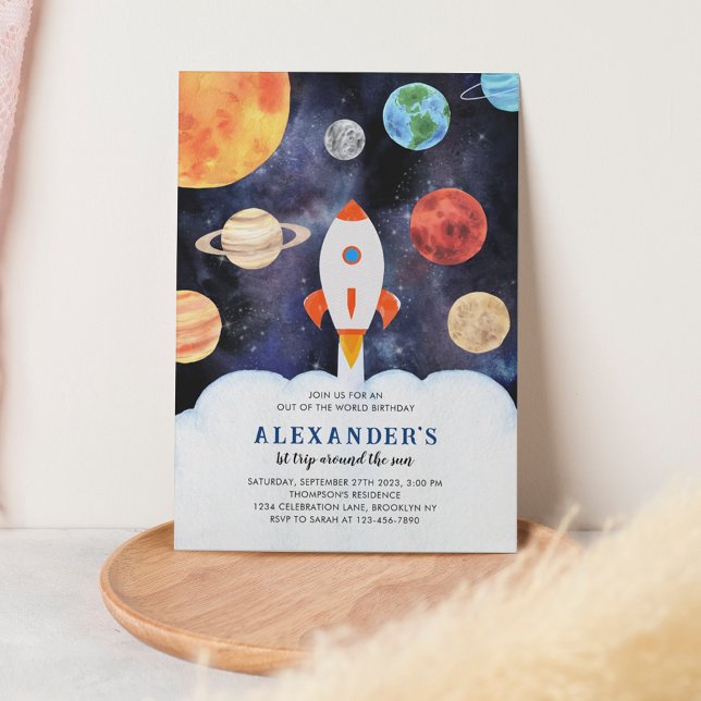 Modern Galaxy Planets Space Rocket Kids Birthday Invitation (Creator Uploaded)