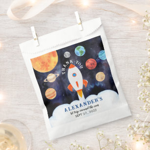 Modern Galaxy Planets Space Rocket Thank you Favour Bag