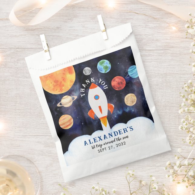Modern Galaxy Planets Space Rocket Thank you Favour Bag (Clipped)