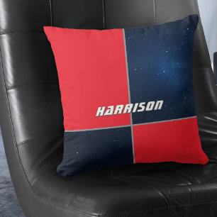 Modern Galaxy Space Red Navy Personalised Cushion