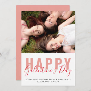 Modern Galentine`s Day Friends Photo Holiday Card