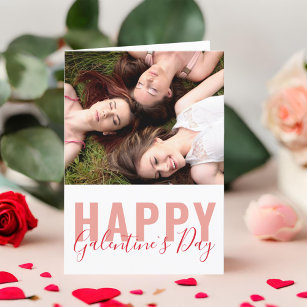 Modern Galentine`s Day Friends Photo Valentine`s  Holiday Card