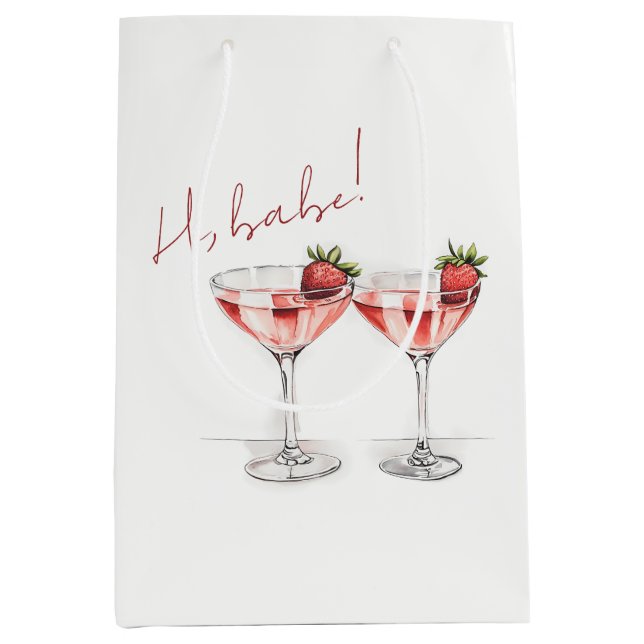 Modern Galentine's Day Strawberry Cocktail Party Medium Gift Bag (Front)