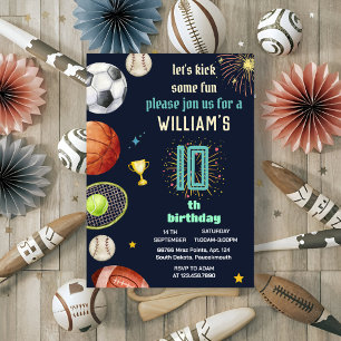 modern game blue kids boys Sports 10th Birthday Invitation