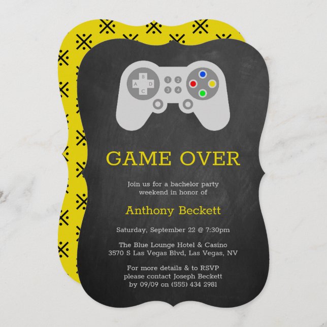Modern Game Over Bachelor Party Invitations (Front/Back)