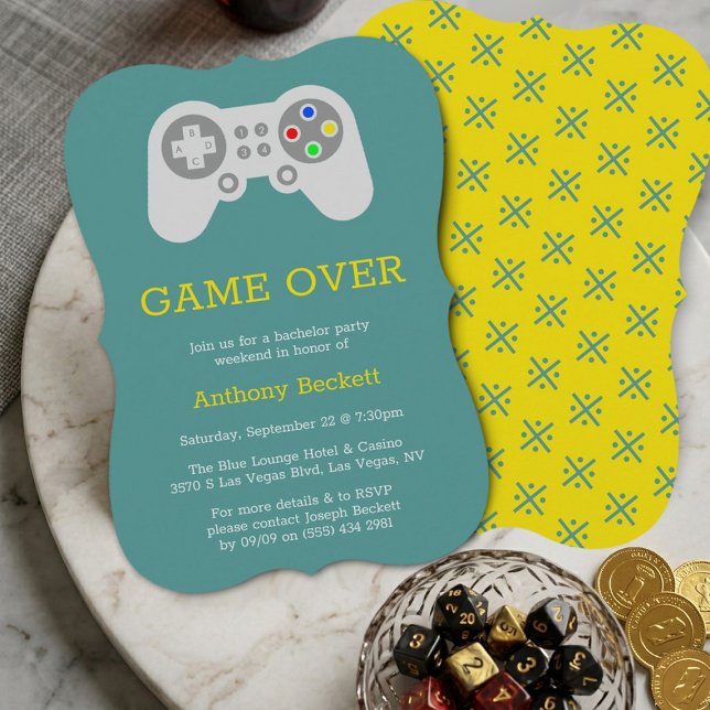 Modern Game Over Bachelor Party Invitations (Creator Uploaded)
