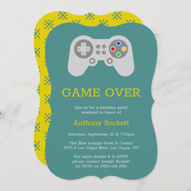 Modern Game Over Bachelor Party Invitations (Front/Back)