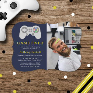 Modern Game Over Photo Bachelor Party Invitations