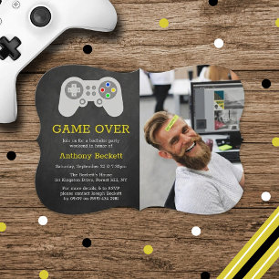 Modern Game Over Photo Bachelor Party Invitations