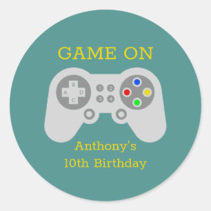 Modern Gamer Any Age Birthday Party Classic Round Sticker