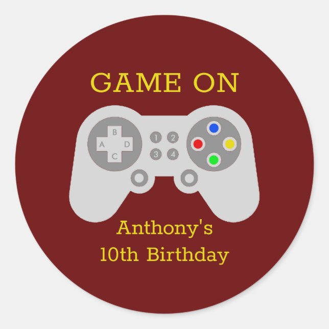 Modern Gamer Any Age Birthday Party Classic Round Sticker (Front)