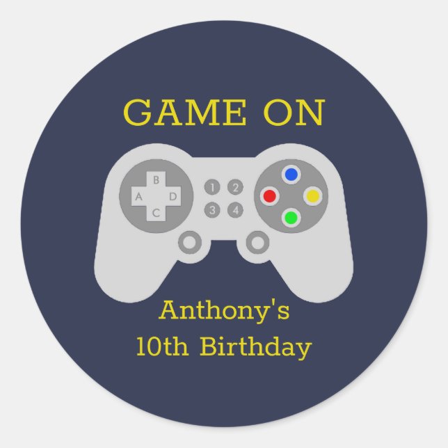 Modern Gamer Any Age Birthday Party Classic Round Sticker (Front)