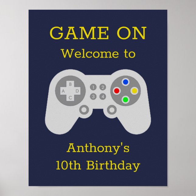 Modern Gamer Any Age Birthday Party Welcome Poster (Front)