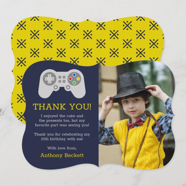 Modern Gamer Any Age Birthday Photo Thank You Card (Front/Back)